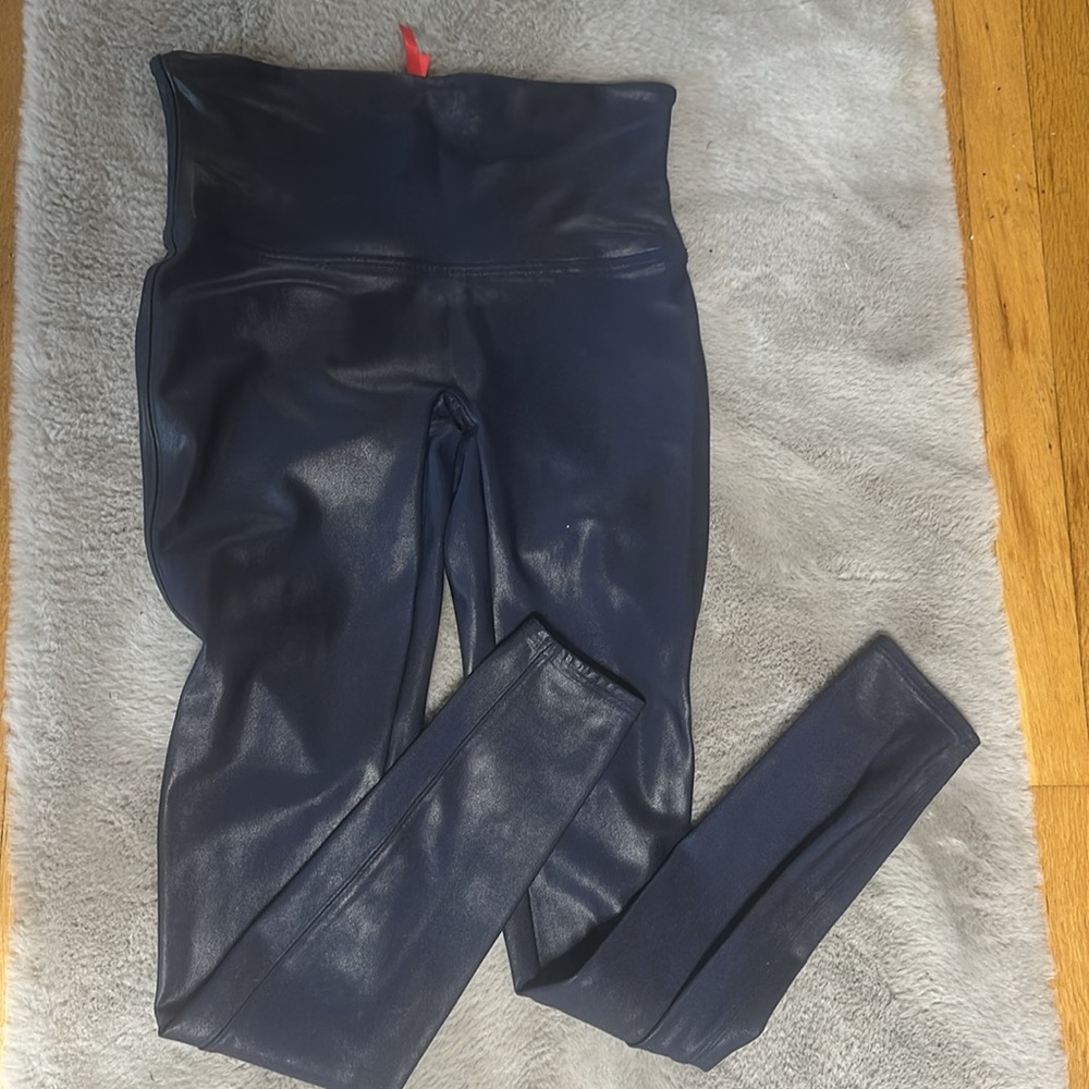 SPANX Leggings Pants Women 2437 Blue Faux Leather large